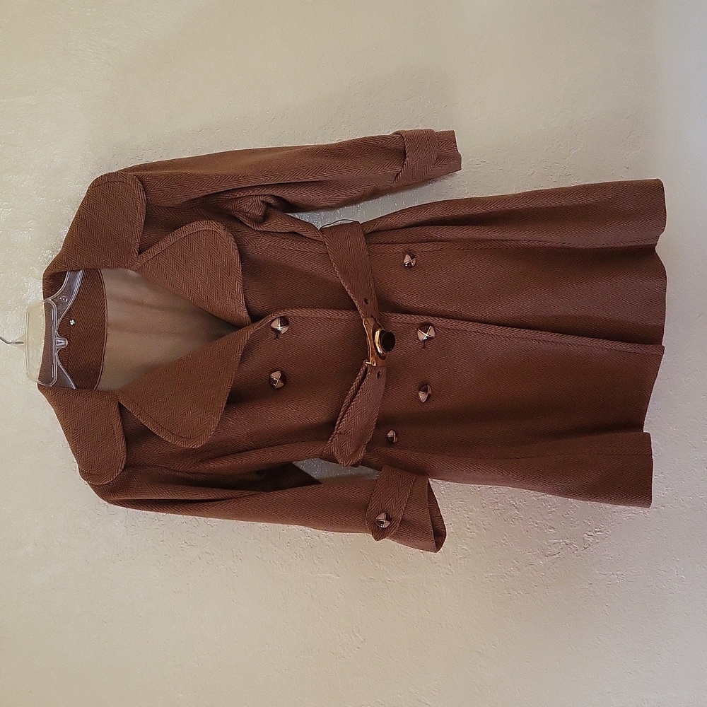 Vintage Herringbone Double-breasted Belted Trench Coat- Damaged Belt